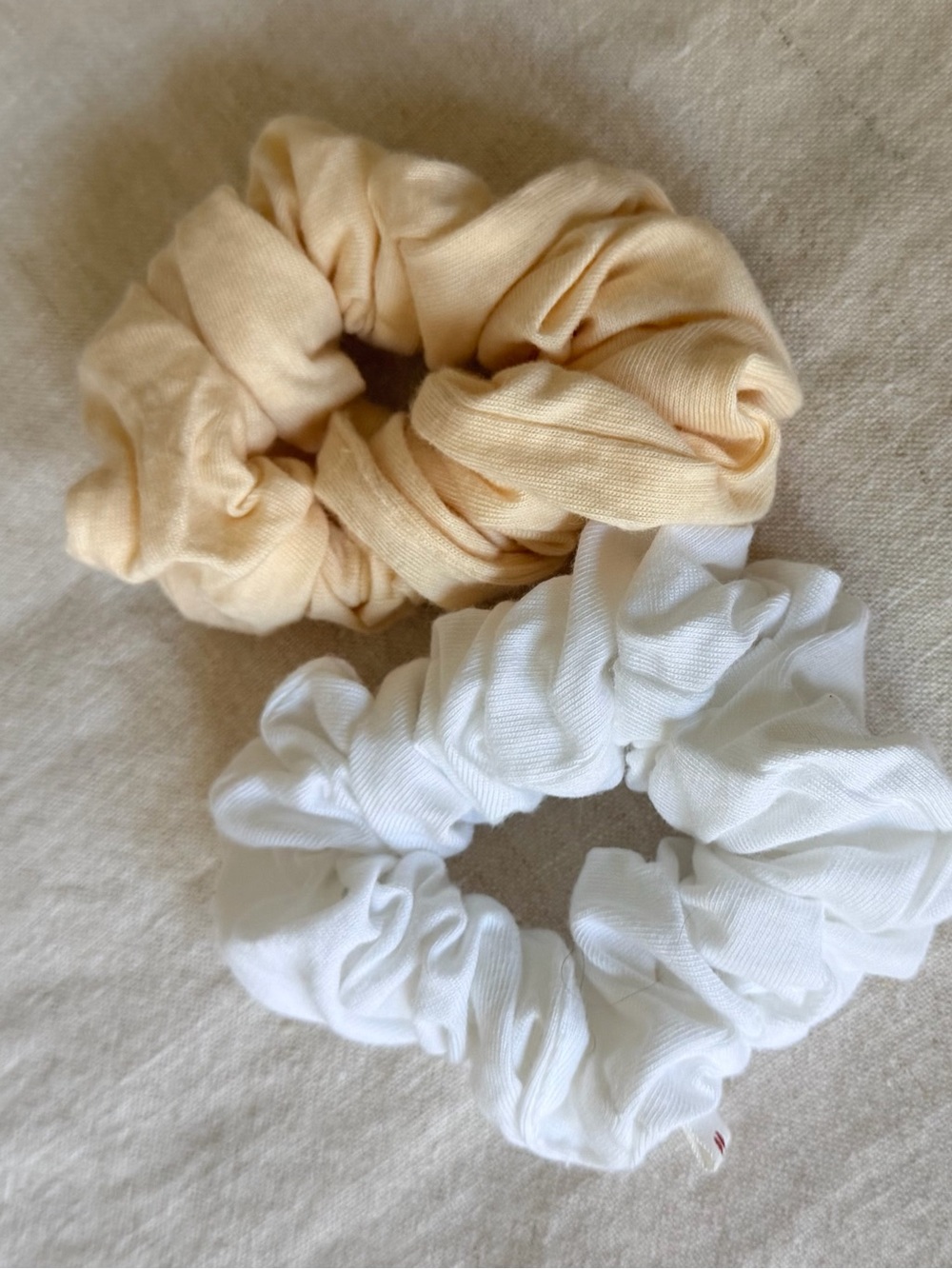 Soft Cream and White Cotton Scrunchie Set